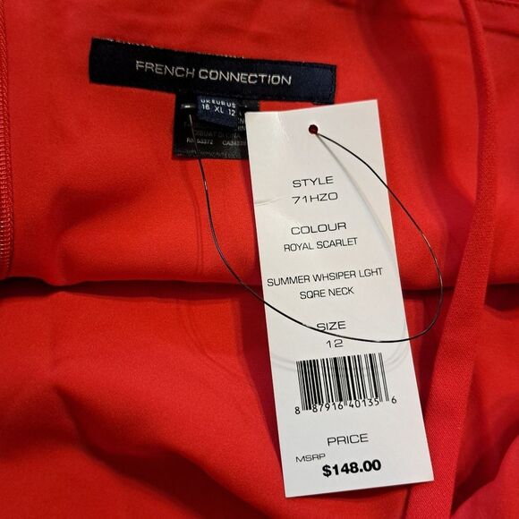 French Connection Whisper Square Neck Mini Dress Size 12 Royal Scarlet NWT - Picture 7 of 13